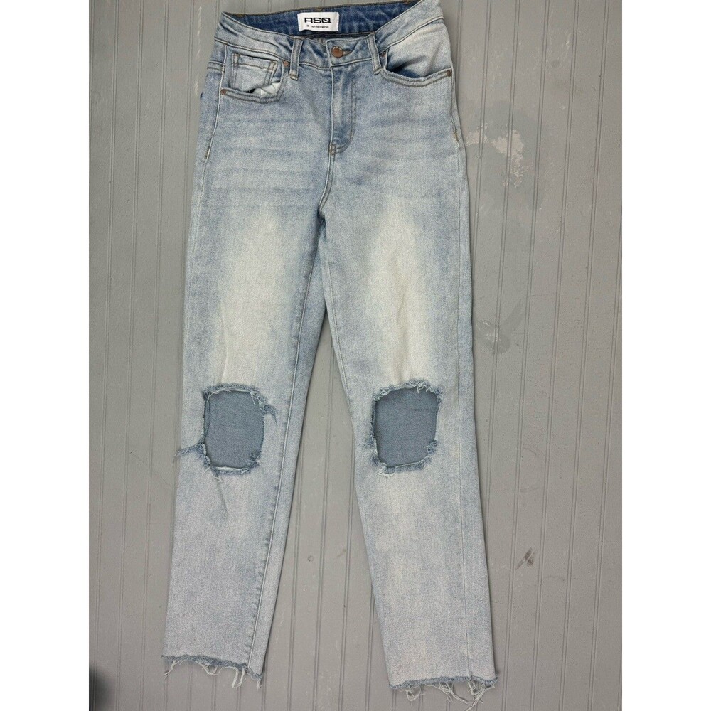 RSQ Size 25 Womens Jeans High Rise Straight Leg Stretch Light Wash Distress
